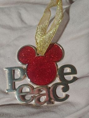 Disney Movie Club Mouse Peace Ornament with Gold Ribbon